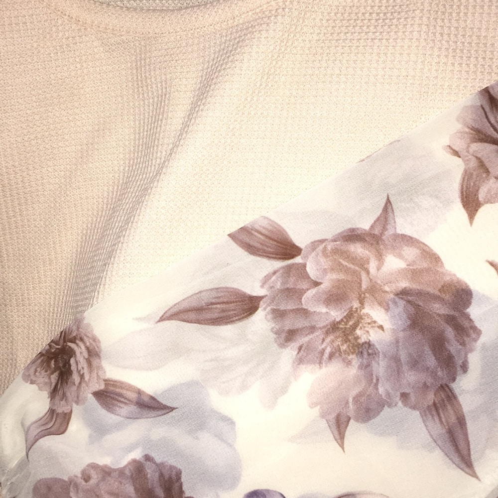 Bohemian Floral Sleeve Waffle Knit Top - Picture 2 of 3